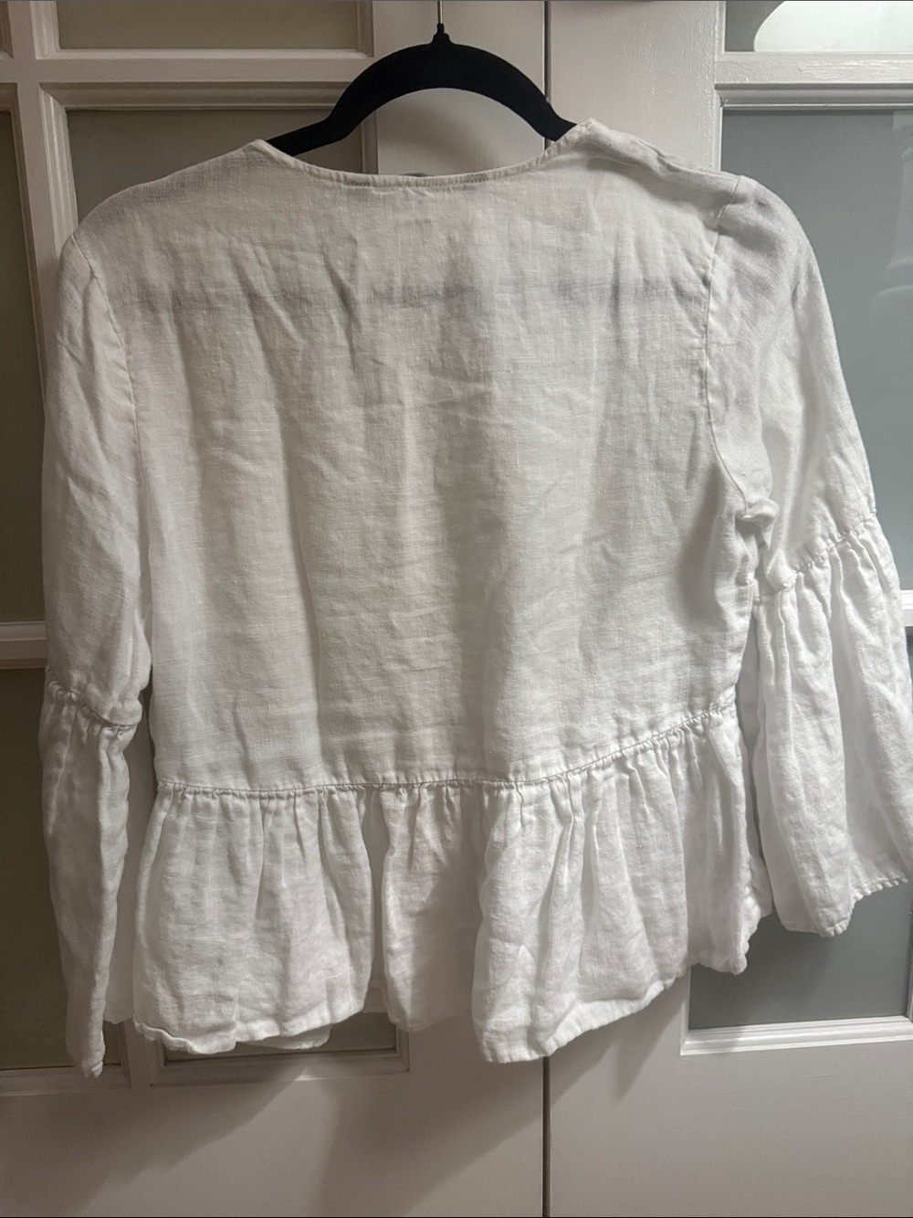 Zara White Linen-Blend Peplum Button Down Top - Picture 2 of 3